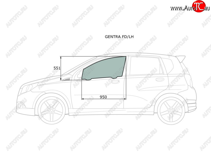 2 789 р. Стекло боковое опускное (Спереди Слева Цвет зеленый) Chevrolet Aveo 02-11  Kalos 03-08  Nexia 20 XYG GENTRA FD/LH  с доставкой в г. Керчь