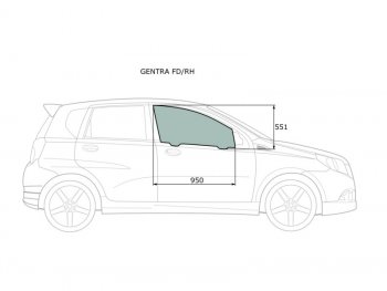 Стекло боковое опускное (Спереди Справа Цвет зеленый) Chevrolet Aveo 02-11  Kalos 03-08  Nexia 2 XYG GENTRA FD/RH
