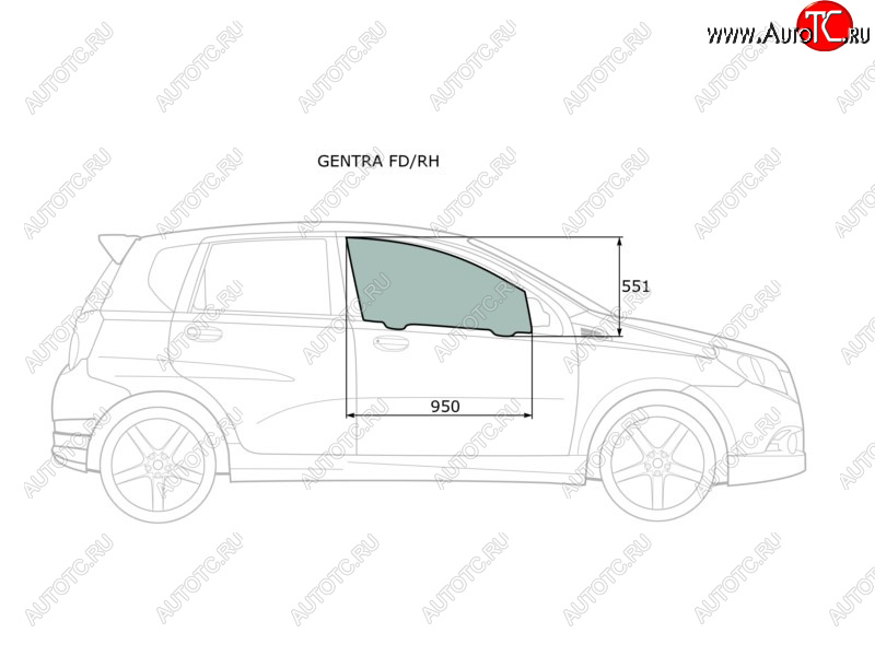 2 789 р. Стекло боковое опускное (Спереди Справа Цвет зеленый) Chevrolet Aveo 02-11  Kalos 03-08  Nexia 2 XYG GENTRA FD/RH  с доставкой в г. Керчь