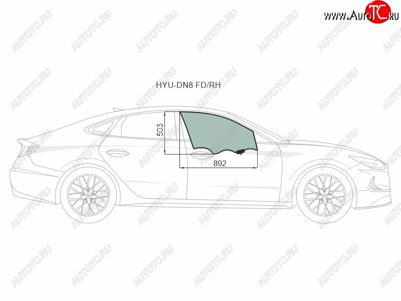 3 699 р. Стекло боковое опускное (Спереди Справа Цвет зеленый Крепления) Hyundai Sonata 19- XYG HYU-DN8 FD/RH  с доставкой в г. Керчь