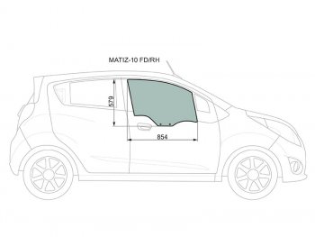 Стекло боковое опускное (Спереди Справа Цвет зеленый) Chevrolet Spark 10-22  Daewoo Matiz 09-11  XYG MATIZ-10 FD/RH
