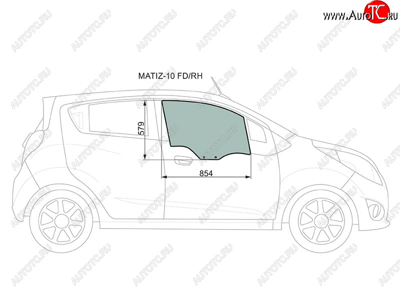 2 789 р. Стекло боковое опускное (Спереди Справа Цвет зеленый) Chevrolet Spark 10-22  Daewoo Matiz 09-11  XYG MATIZ-10 FD/RH  с доставкой в г. Керчь