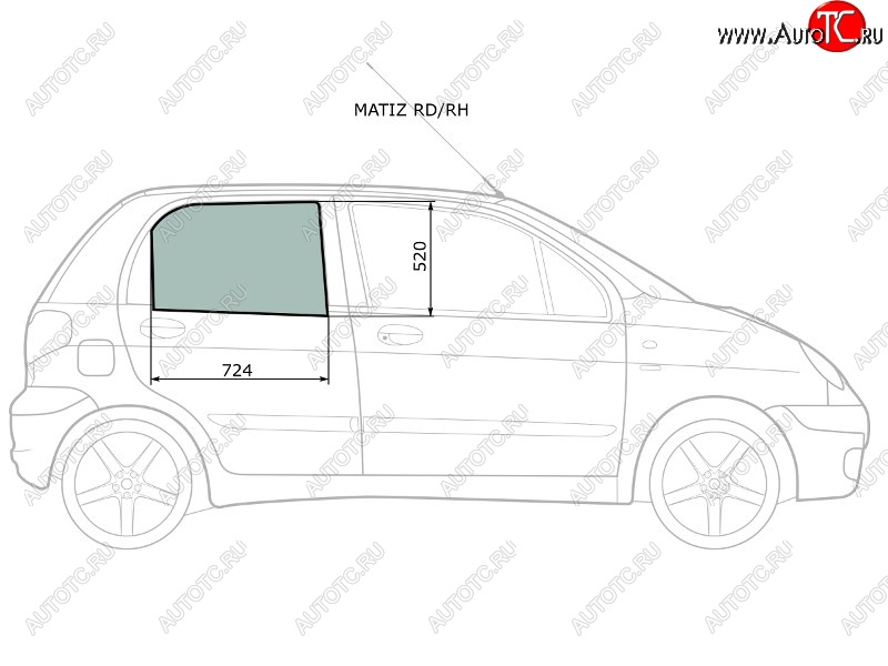 2 349 р. Стекло боковое опускное (Сзади Справа Цвет зеленый) Daewoo Matiz 97-15                             XYG MATIZ RD/RH  с доставкой в г. Керчь