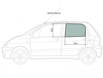 2 349 р. Стекло боковое опускное (Сзади Слева Цвет зеленый) Chevrolet Matiz 04-05  Daewoo Matiz 97-15 XYG MATIZ RD/LH  с доставкой в г. Керчь. Увеличить фотографию 2