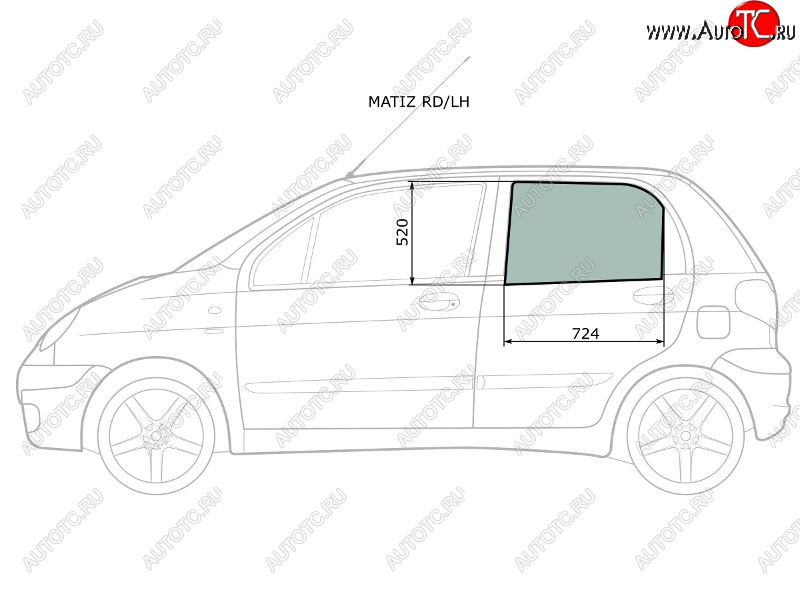 2 349 р. Стекло боковое опускное (Сзади Слева Цвет зеленый) Chevrolet Matiz 04-05  Daewoo Matiz 97-15 XYG MATIZ RD/LH  с доставкой в г. Керчь