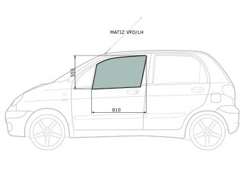 2 599 р. Стекло боковое опускное (Спереди Слева Цвет зеленый) Chevrolet Matiz 04-05  Daewoo Matiz 97-15 XYG MATIZ VFD/LH  с доставкой в г. Керчь. Увеличить фотографию 2