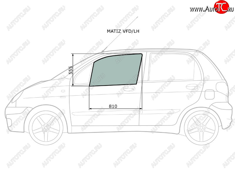 2 599 р. Стекло боковое опускное (Спереди Слева Цвет зеленый) Chevrolet Matiz 04-05  Daewoo Matiz 97-15 XYG MATIZ VFD/LH  с доставкой в г. Керчь