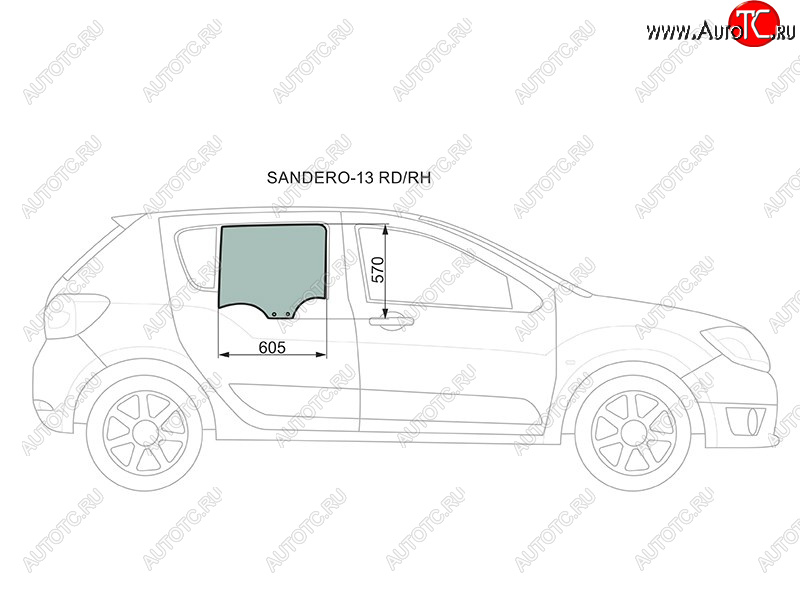 2 349 р. Стекло боковое опускное (Сзади Справа Цвет зеленый) Renault Logan 14-22  Sandero 14-22  Dacia Lo XYG SANDERO-13 RD/RH  с доставкой в г. Керчь