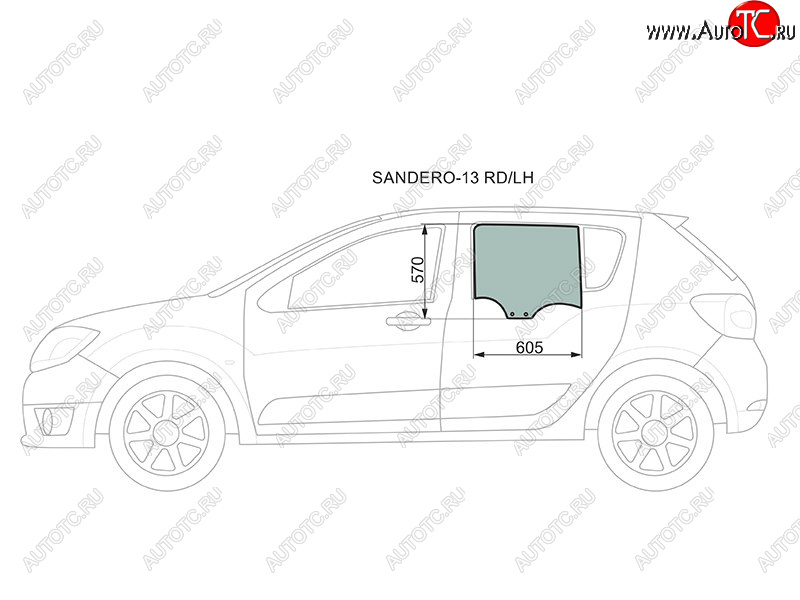 2 349 р. Стекло боковое опускное (Сзади Слева Цвет зеленый) Renault Logan 14-22  Sandero 14-22  Dacia Log XYG SANDERO-13 RD/LH  с доставкой в г. Керчь