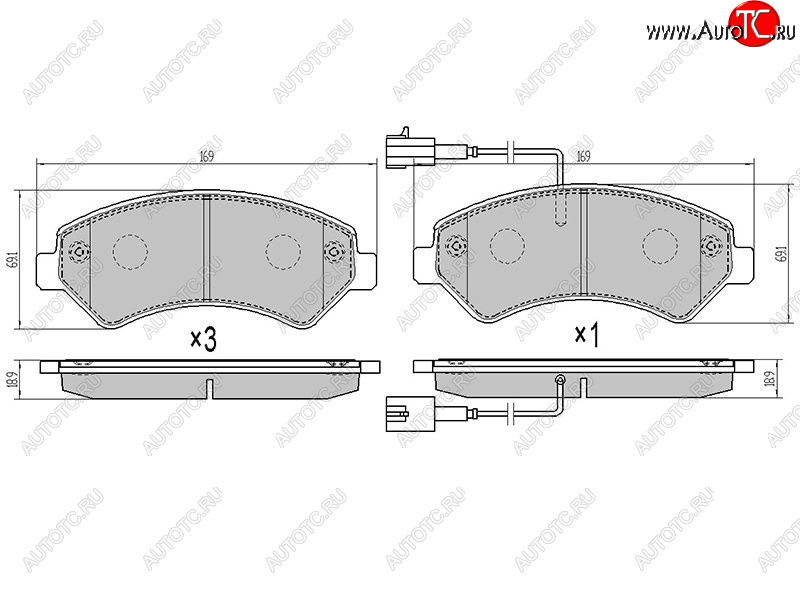 1 999 р. Колодки тормозные перед FL-FR SAT Peugeot Boxer 250 (2006-2014) (2 датчика износа с камерами наполнением)  с доставкой в г. Керчь
