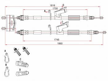 Трос ручного тормоза SAT Ford Focus 2 хэтчбэк 3 дв. рестайлинг (2007-2011) (дисковые тормоза)