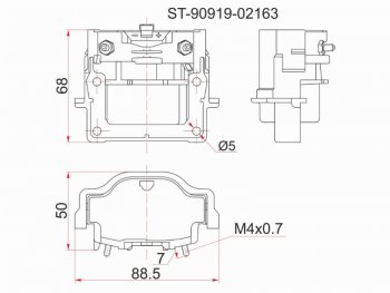 Катушка зажигания TOYOTA 3S-FE -96 ST19#ST20#SV4#, 4A7A-FE -96 AT19#, 3RZ-FE 95- RZJ9#RZN18# SAT ST-90919-02163