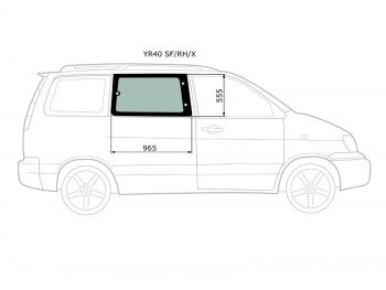 3 399 р. Стекло кузова боковое (не опускное) (Справа Цвет зеленый) Toyota Lite Ace 96-07  Lite Ace Noah 96- XYG YR40 SF/RH/X  с доставкой в г. Керчь. Увеличить фотографию 1