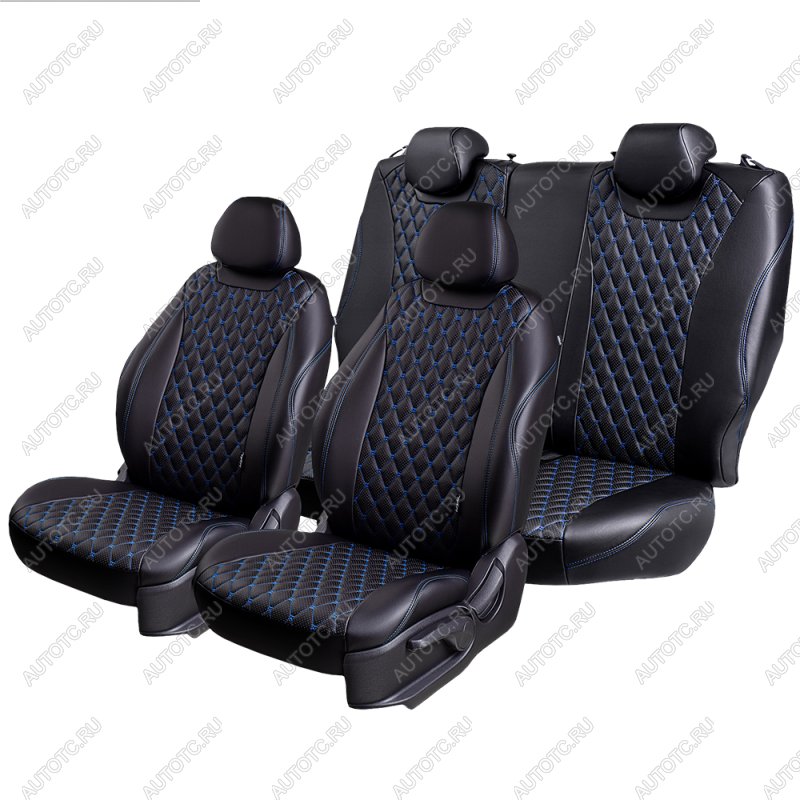 13 949 р. Комплект чехлов для сидений (РЗС 60/40 + подл., 3Г, экокожа) Lord Autofashion БАЙРОН   Chery Tiggo 7 Pro Max  T1E (2022-2025) дорестайлинг, рестайлинг (Черный, вставка черная, строчка синяя)  с доставкой в г. Керчь