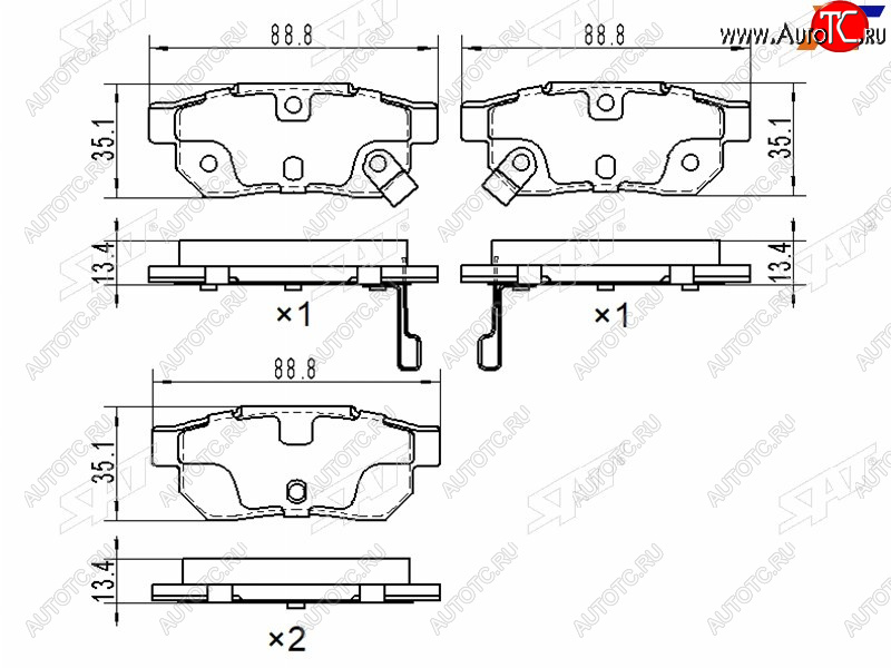 2 199 р. Колодки тормозные задние RH-LH SAT  Honda Fit ( GP,GK,  3,  3 GP,GK,  4 GR) (2013-2022)  дорестайлинг, GP,GK 1-ый рестайлинг, 2-ой рестайлинг, дорестайлинг  с доставкой в г. Керчь