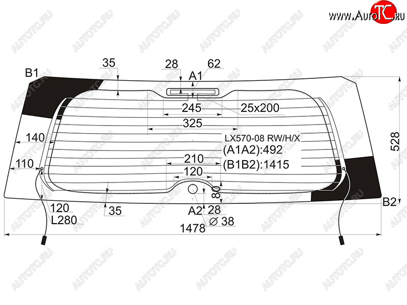 8 499 р. Стекло заднее (Цвет зеленый Обогрев) Lexus LX 07-15 XYG LX570-08 RW/H/X  с доставкой в г. Керчь