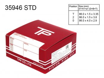 3 999 р. Кольца поршневые (комплект) STD TOYOTA ARISTOCHASERCRESTACROWNSOARERSUPRA 2JZ-GE 93- TPR 35946 STD  с доставкой в г. Керчь. Увеличить фотографию 1