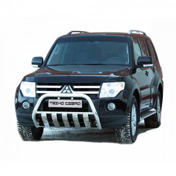 Передок плоский нержавейка d63.5, Техно Сфера Mitsubishi Pajero ( 4 V90,  4 V80) (2006-2020) дорестайлинг, 1-ый рестайлинг, 3 дв. 1-ый рестайлинг, 2-ой рестайлинг (Нержавейка)