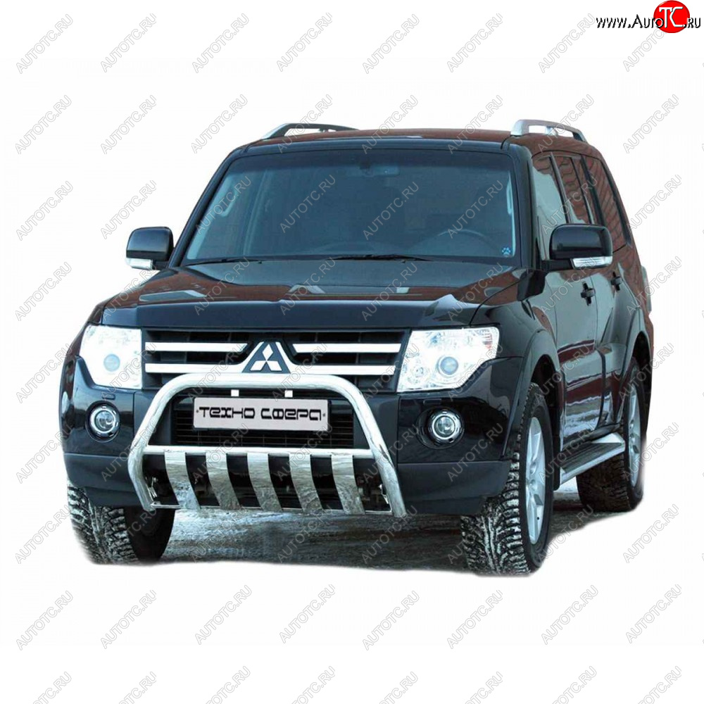 37 799 р. Передок плоский нержавейка d63.5, Техно Сфера  Mitsubishi Pajero ( 4 V90,  4 V80) (2006-2020) дорестайлинг, 1-ый рестайлинг, 3 дв. 1-ый рестайлинг, 2-ой рестайлинг (Нержавейка)  с доставкой в г. Керчь