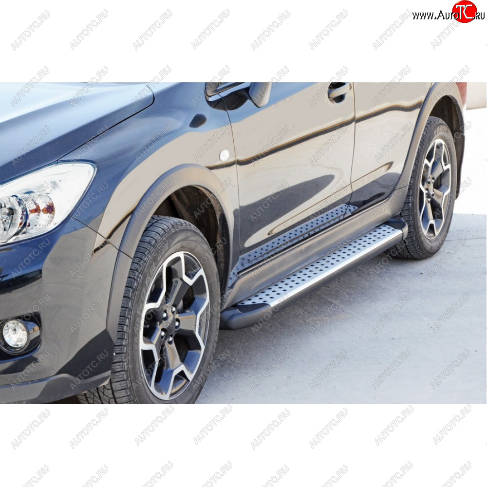 31 999 р. Пороги бумер алюминиевые с резинкой, Техно Сфера  Subaru XV ( GP/G33,  GT/G24) (2012-2025) дорестайлинг, рестайлинг (Черный матовый)  с доставкой в г. Керчь