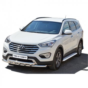  Защита порогов с алюминиевым листом нержавейка d63.5, Техно Сфера Hyundai Grand Santa Fe  1 DM (2013-2018) дорестайлинг, рестайлинг