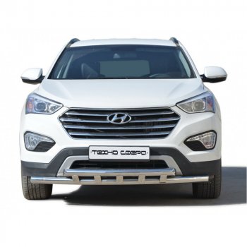 Защита переда труба двойная с полимерным покрытием d63.5, Техно Сфера Hyundai Grand Santa Fe  1 DM (2013-2018) дорестайлинг, рестайлинг