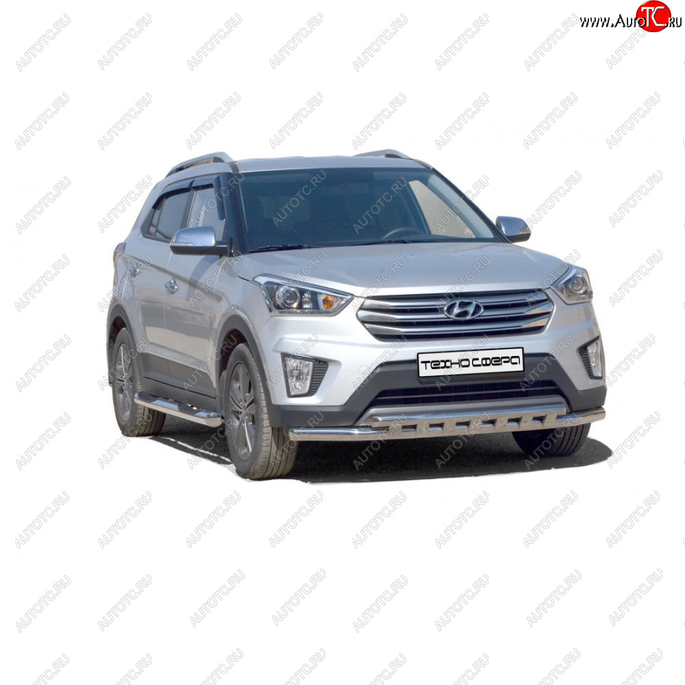 26 799 р. Защита порогов труба с проступью нержавейка d76, Техно Сфера  Hyundai Creta ( GS,  SU) (2015-2022) дорестайлинг, рестайлинг (Нержавейка)  с доставкой в г. Керчь