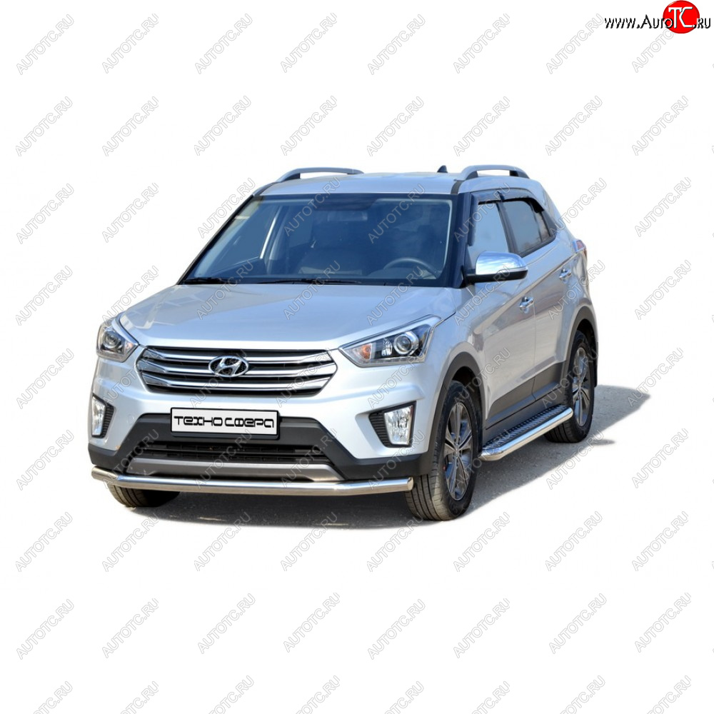 8 799 р. Защита переда труба с полимерным покрытием d63.5, Техно Сфера  Hyundai Creta ( GS,  SU) (2015-2022) дорестайлинг, рестайлинг (Черный матовый)  с доставкой в г. Керчь
