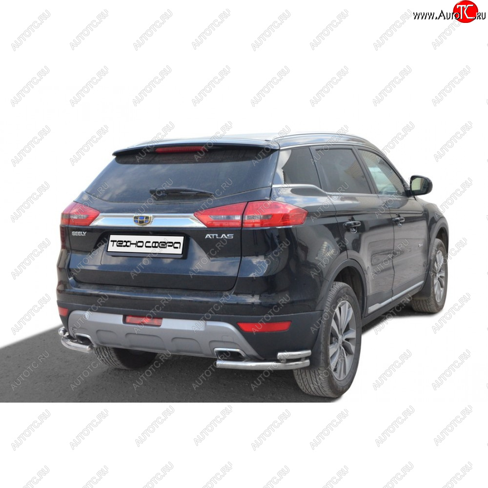 26 799 р. Защита заднего бампера нержавейка (уголки двойные) d5140, Техно Сфера  Geely Atlas  NL3 (2016-2022) (нержавейка)  с доставкой в г. Керчь