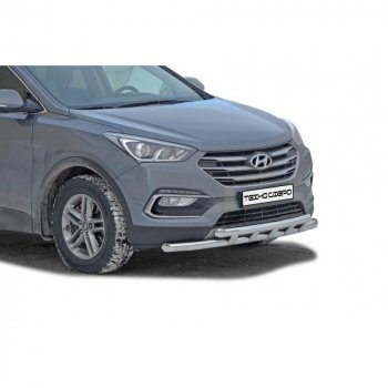 Защита переда труба двойная нержавейка d63,5, Техно Сфера Hyundai Santa Fe  DM (2015-2019) рестайлинг (Нержавейка)