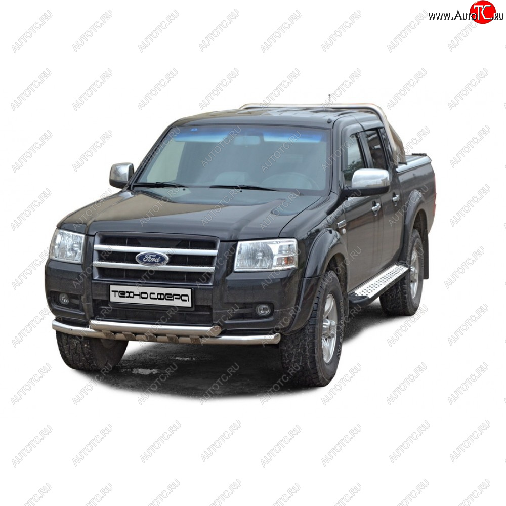 35 699 р. Защита переда труба двойная нержавейка d63.5, Техно Сфера  Ford Ranger ( DoubleCab,  RapCab) (2003-2023) рестайлинг, дорестайлинг, SuperCab, SuperCrew (Нержавейка)  с доставкой в г. Керчь