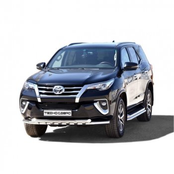 Защита переда труба двойная нержавейка d63,5, Техно Сфера Toyota Fortuner ( AN50/AN60,  AN160) (2004-2025) дорестайлинг, 1-ый рестайлинг, 2-ой рестайлинг, рестайлинг (Нержавейка)