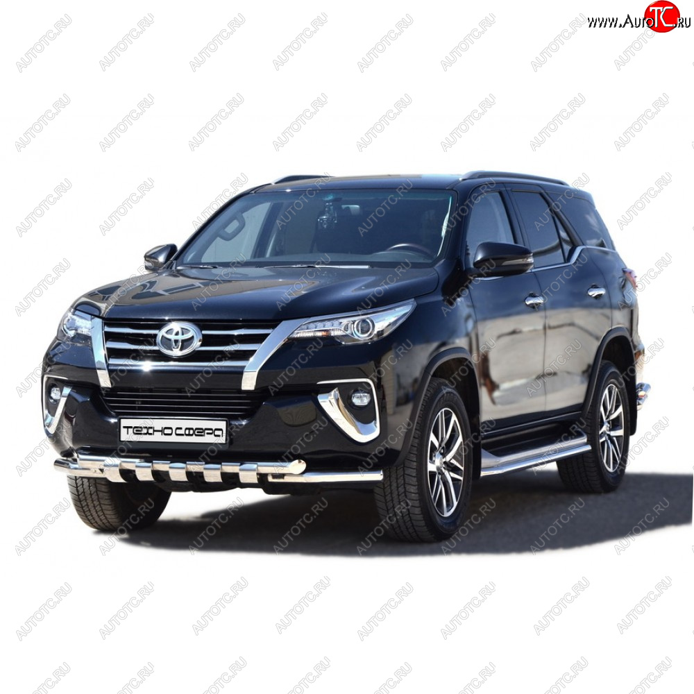 39 999 р. Защита переда труба двойная люкс нержавейка d63.5, Техно Сфера  Toyota Fortuner ( AN50/AN60,  AN160) (2004-2025) дорестайлинг, 1-ый рестайлинг, 2-ой рестайлинг, рестайлинг  с доставкой в г. Керчь