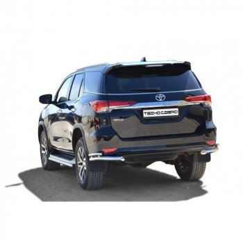 Защита заднего бампера нержавейка (уголки двойные) d63,5 Техно Сфера Toyota Fortuner ( AN50/AN60,  AN160) (2004-2025) дорестайлинг, 1-ый рестайлинг, 2-ой рестайлинг, рестайлинг (нержавейка)