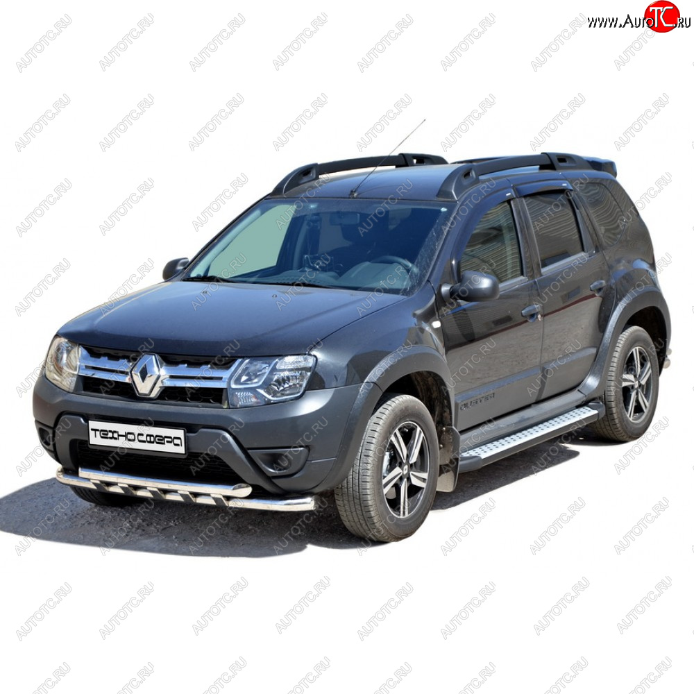 25 599 р. Пороги бумер алюминиевые с резинкой, Техно Сфера  Renault Duster ( HS,  HM) (2010-2024) дорестайлинг, рестайлинг (Черный глянец)  с доставкой в г. Керчь