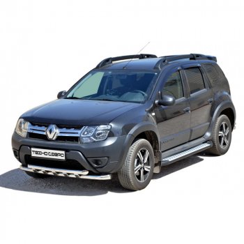 Защита переда труба двойна нержавейка d63.5, Техно Сфера Renault Duster ( HS,  HM) (2010-2024) дорестайлинг, рестайлинг (Нержавейка)