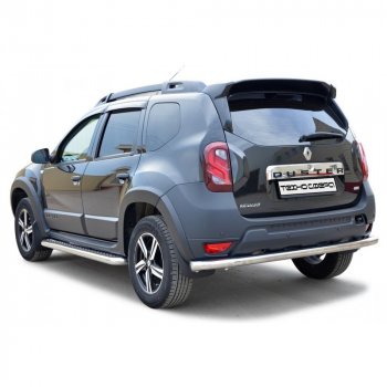 Защита заднего бампера нержавейка (труба) d63.5, Техно Сфера Renault Duster ( HS,  HM) (2010-2024) дорестайлинг, рестайлинг (нержавейка)