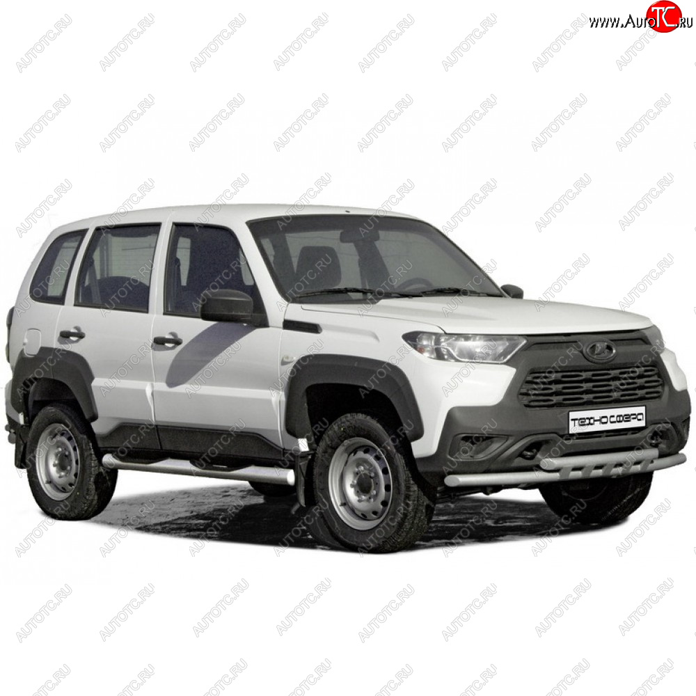 5 999 р. Защита переда «Труба двойная» Техносфера  Лада Нива Трэвел (2021-2025) (212300-80) (цвет белый)  с доставкой в г. Керчь