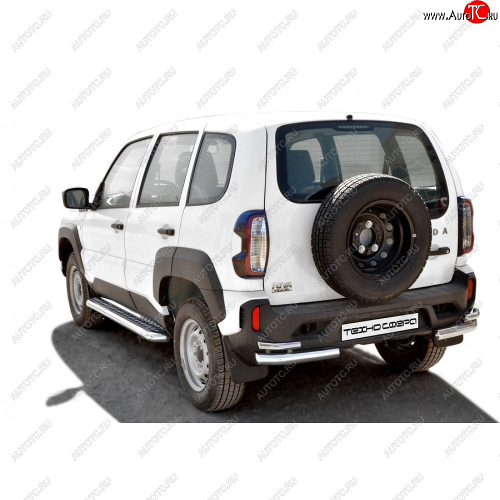 17 399 р. Защита заднего бампера нержавейка d63.5 (Уголки двойные Люкс), Техно Сфера Лада Нива Трэвел (212300-80) (2021-2025) (нержавейка)  с доставкой в г. Керчь