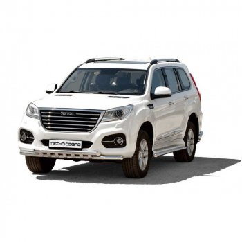 Защита переда труба двойная нержавейка d63.5, Техно Сфера Haval H9 (2015-2021) дорестайлинг, 1-ый рестайлинг, 2-ой рестайлинг (Нержавейка)