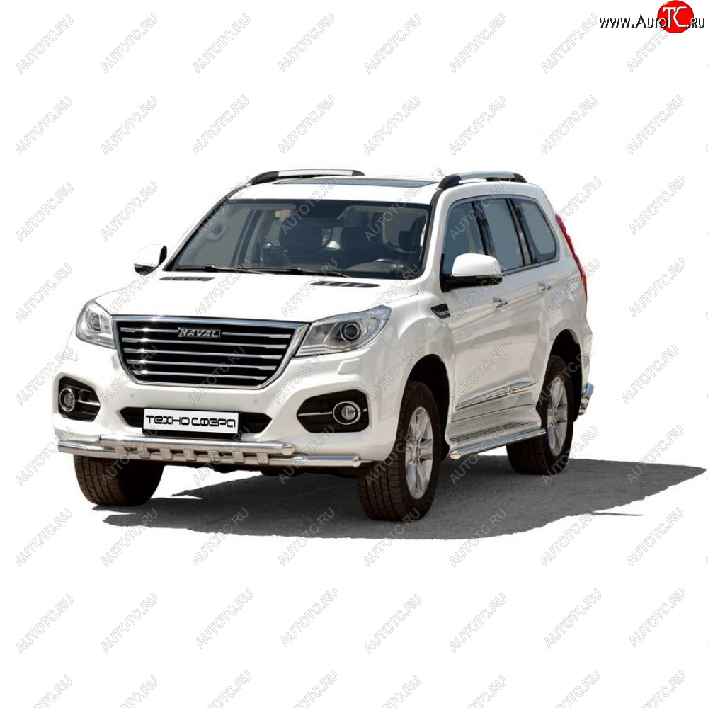 36 999 р. Защита переда труба двойная нержавейка d63.5, Техно Сфера  Haval H9 (2015-2021) дорестайлинг, 1-ый рестайлинг, 2-ой рестайлинг (Нержавейка)  с доставкой в г. Керчь
