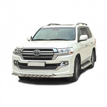 Защита переда нержавейка труба двойная удлиненная d63.5, Техно Сфера Toyota Land Cruiser  200 (2007-2021) дорестайлинг, 1-ый рестайлинг, 2-ой рестайлинг (Нержавейка)