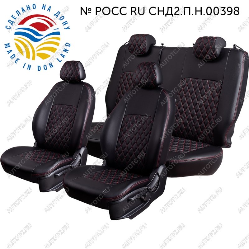 9 449 р. Чехлы для сидений (Экокожа Илана+Орегон) ТУРИН РОМБ Lord Auto  Chevrolet Lanos  T100 (2002-2017) седан (черный/красный)  с доставкой в г. Керчь