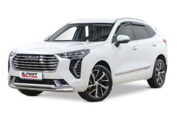 Защита переднего бампера d57+d57 двойная 2WD Slitkoff Haval Jolion (2020-2024) дорестайлинг (нержавейка полированная)