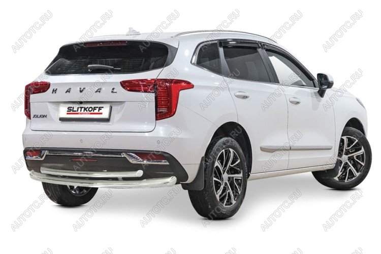 15 949 р. Защита заднего бампера d57+d57 двойная (2WD) Slitkoff  Haval Jolion (2020-2024) дорестайлинг (нержавейка полированная)  с доставкой в г. Керчь