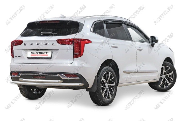 13 999 р. Защита заднего бампера d42+d42 двойная (2WD) Slitkoff  Haval Jolion (2020-2024) дорестайлинг (нержавейка полированная)  с доставкой в г. Керчь