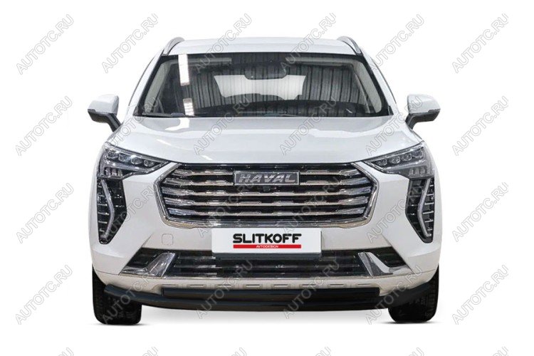 9 699 р. Защита переднего бампера d57+d42 двойная 2WD Slitkoff  Haval Jolion (2020-2024) дорестайлинг (  Сталь с полимерным покрытием в цвет черный)  с доставкой в г. Керчь
