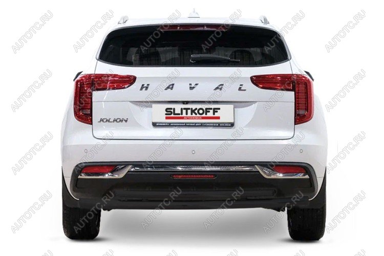 9 699 р. Защита заднего бампера d57+d42 двойная (2WD) Slitkoff  Haval Jolion (2020-2024) дорестайлинг (Сталь с полимерным покрытием в цвет черный)  с доставкой в г. Керчь