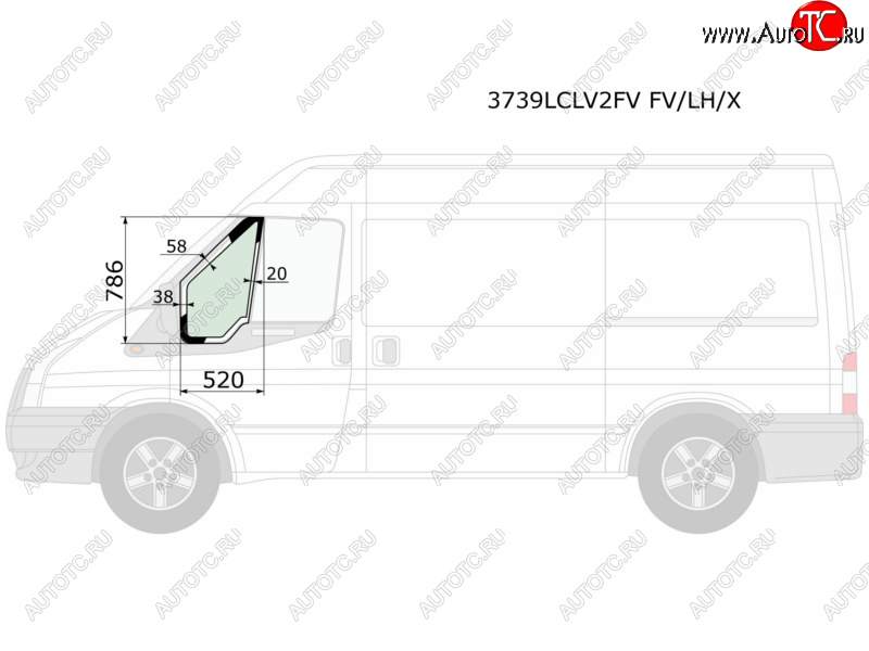 2 059 р. Стекло форточки (Цвет зеленый Без молдинга) Ford Transit 00-14 XYG 3739LCLV2FV FV/LH/X  с доставкой в г. Керчь