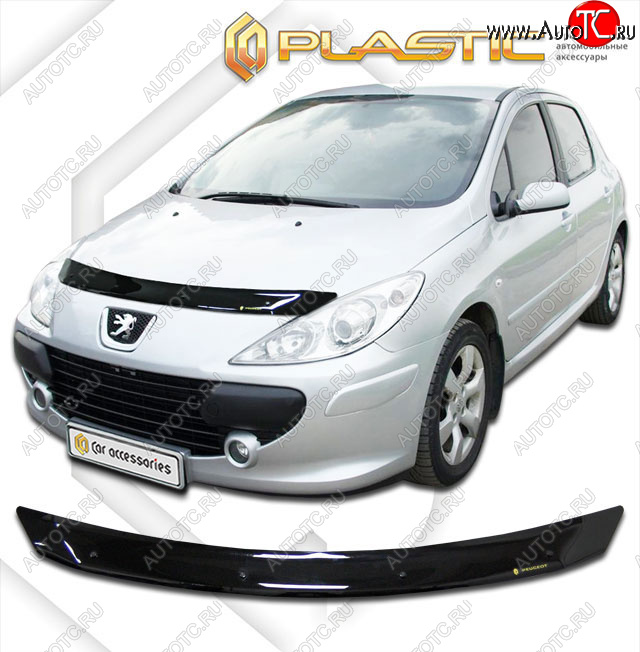 1 839 р. Дефлектор капота (рынок России) CA-Plastic  Peugeot 307  универсал (2005-2008) рестайлинг (Classic черный)  с доставкой в г. Керчь